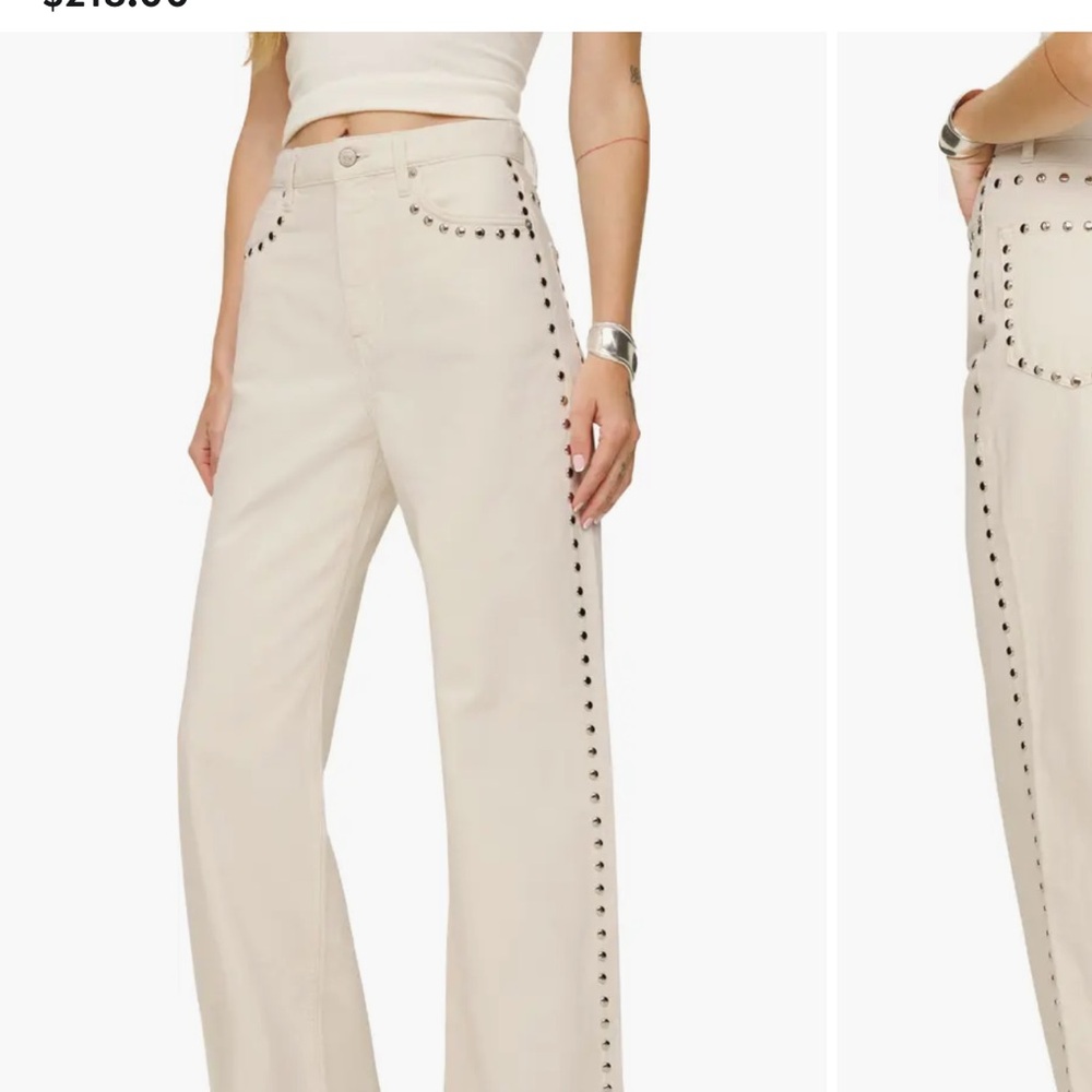 Reformation Cream Wide Leg Studded Pants